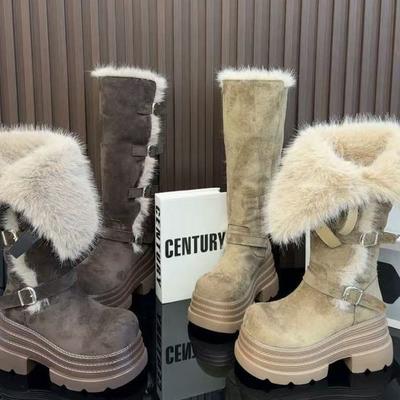 Women's Large Size Soft Elastic Winter Warm Cold Padded Snow Boots Non-slip Wear-resistant Outdoor Leisure Sports Shoes Long Cotton Boots