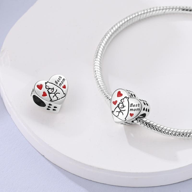 Charms Plata Polar Bear Parent-Child Heart Pendants Fit Original Bracelets Charms For Women Jewelry Diy Making Gifts