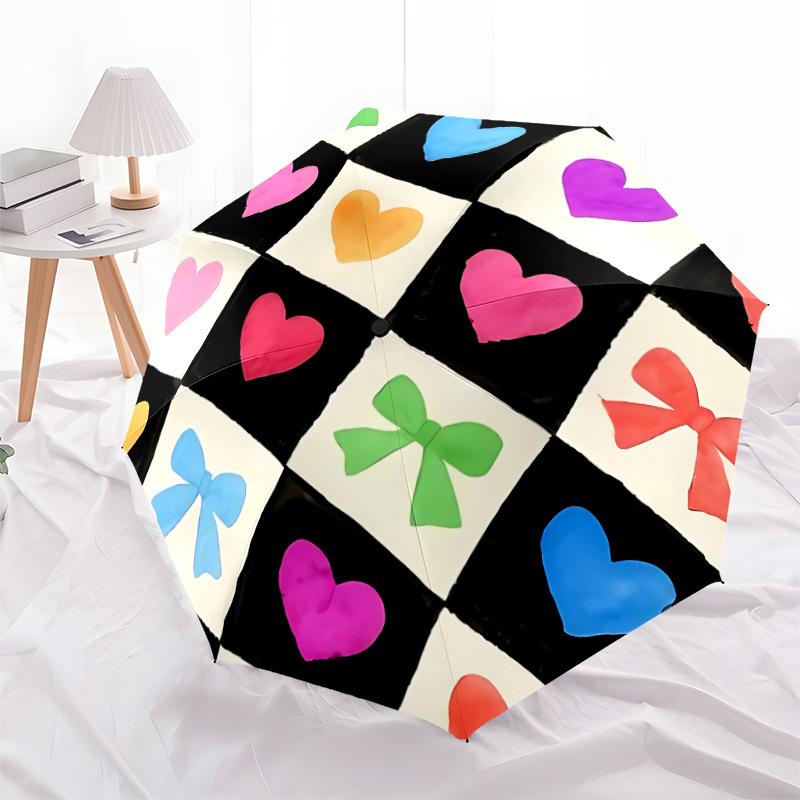 1pc Hearts Bows Automatic Open/Close Umbrella, Portable Folding Umbrella, Compact Travel Umbrella For, Birthday/Christmas Gift 5148