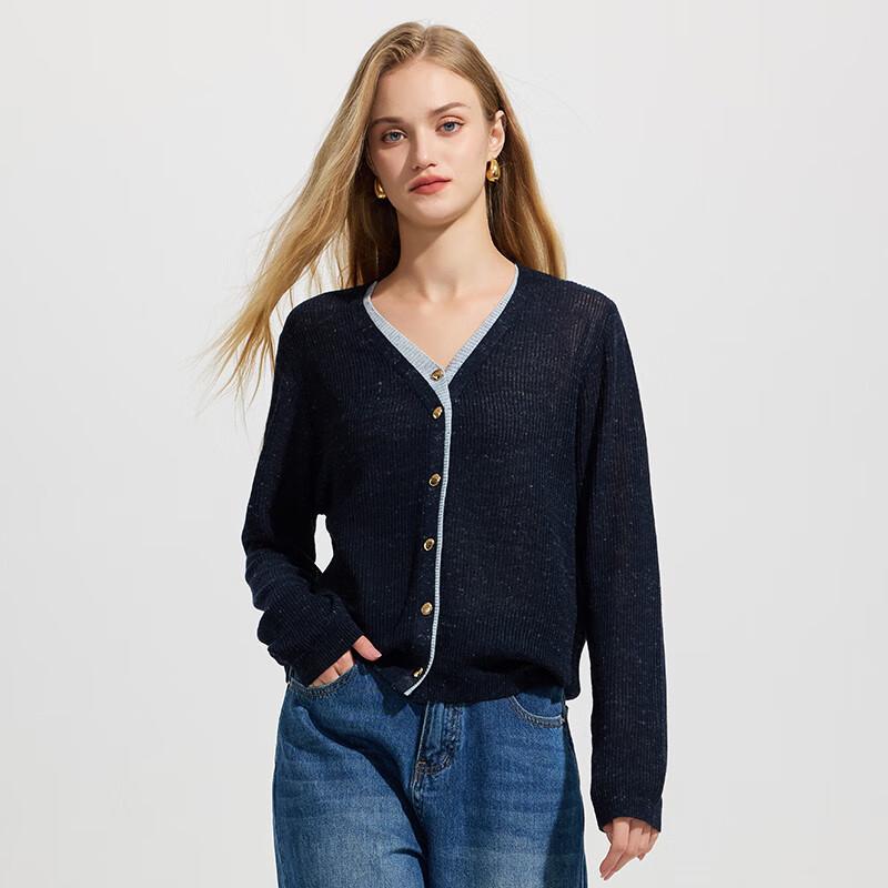 Women's Color Block V-Neck Knit Cardigan