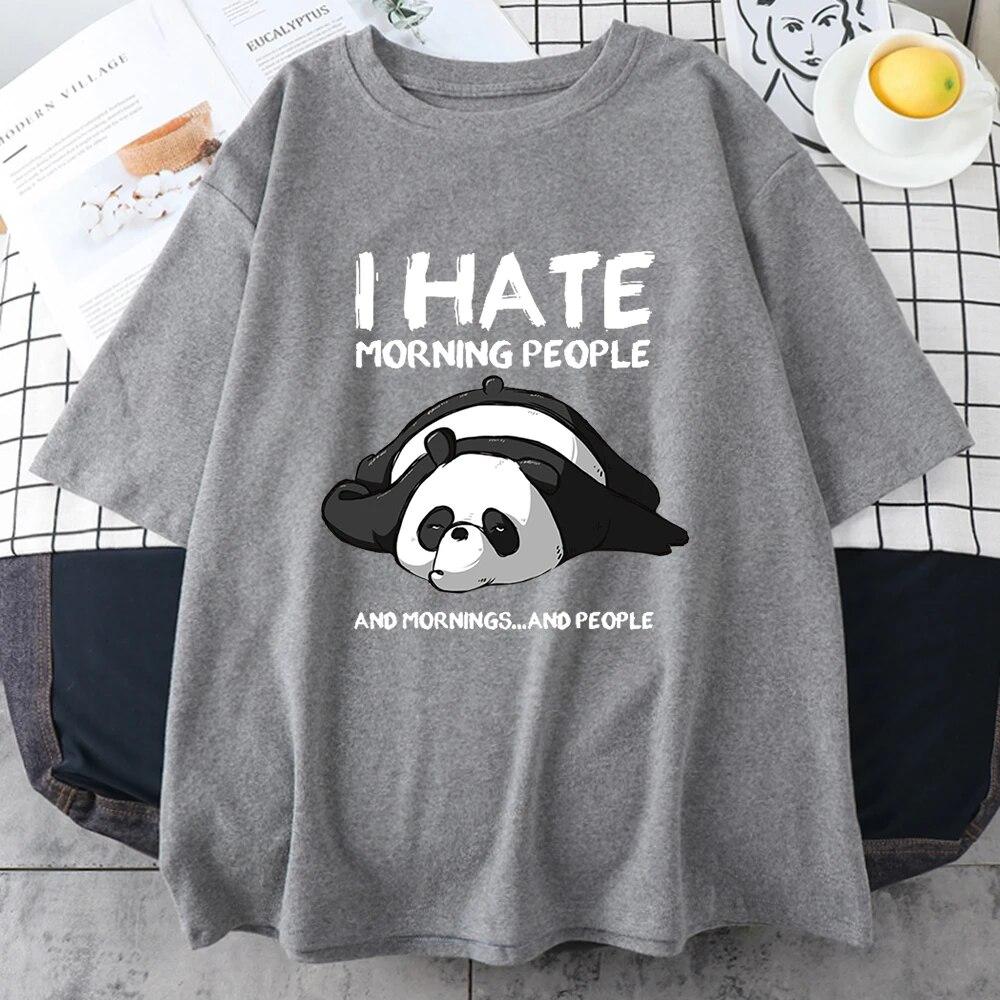 Lazy Panda I Hate Morning People Potisk triček pro unisex karikatury All-matematické oblečení Vintage Oversize Bavlna Pánské topy s krátkým rukávem