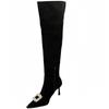 Mi Ting high boots temperament pointed rhinestone square buckle knee boots women can wear more high-heeled American thin boots