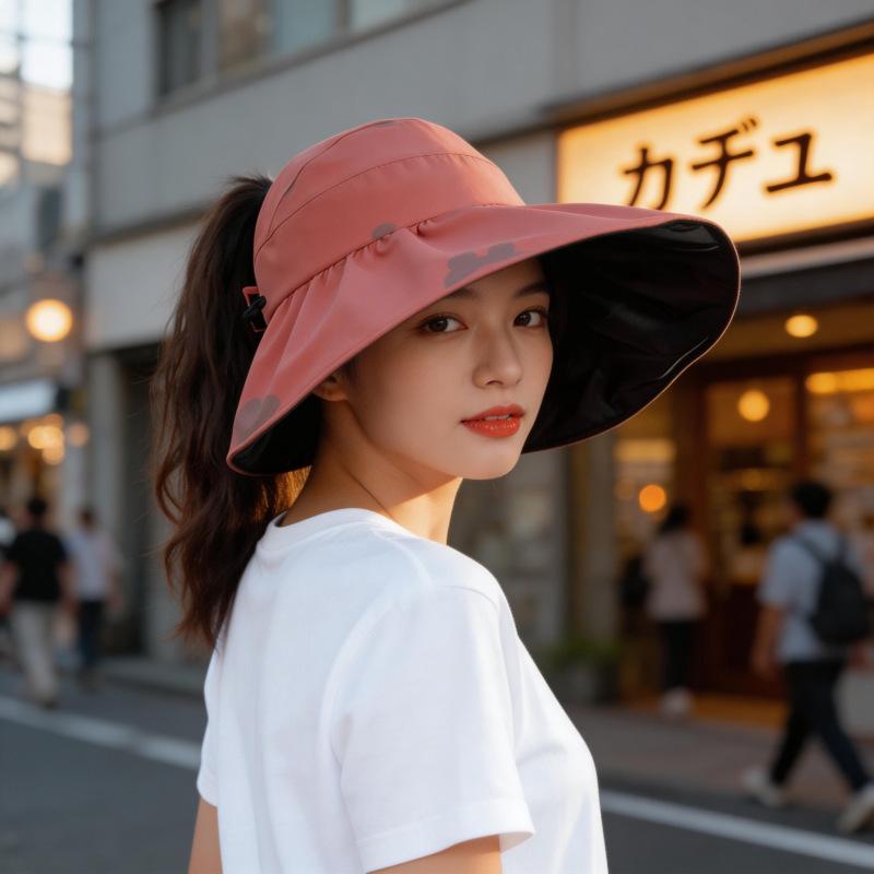 Sun hat women's summer big eaves sun hat empty top sun hat UV protection face bucket hat new