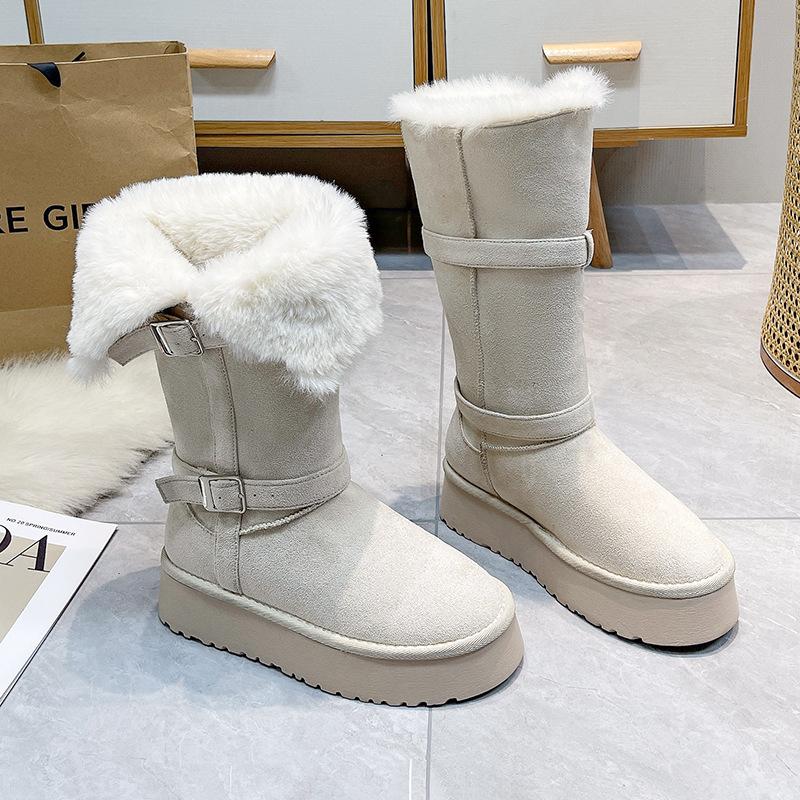 Spot version~ grey thick-soled snow boots women's 2025 winter new two-wear piled thickened Northeast snow cotton boots