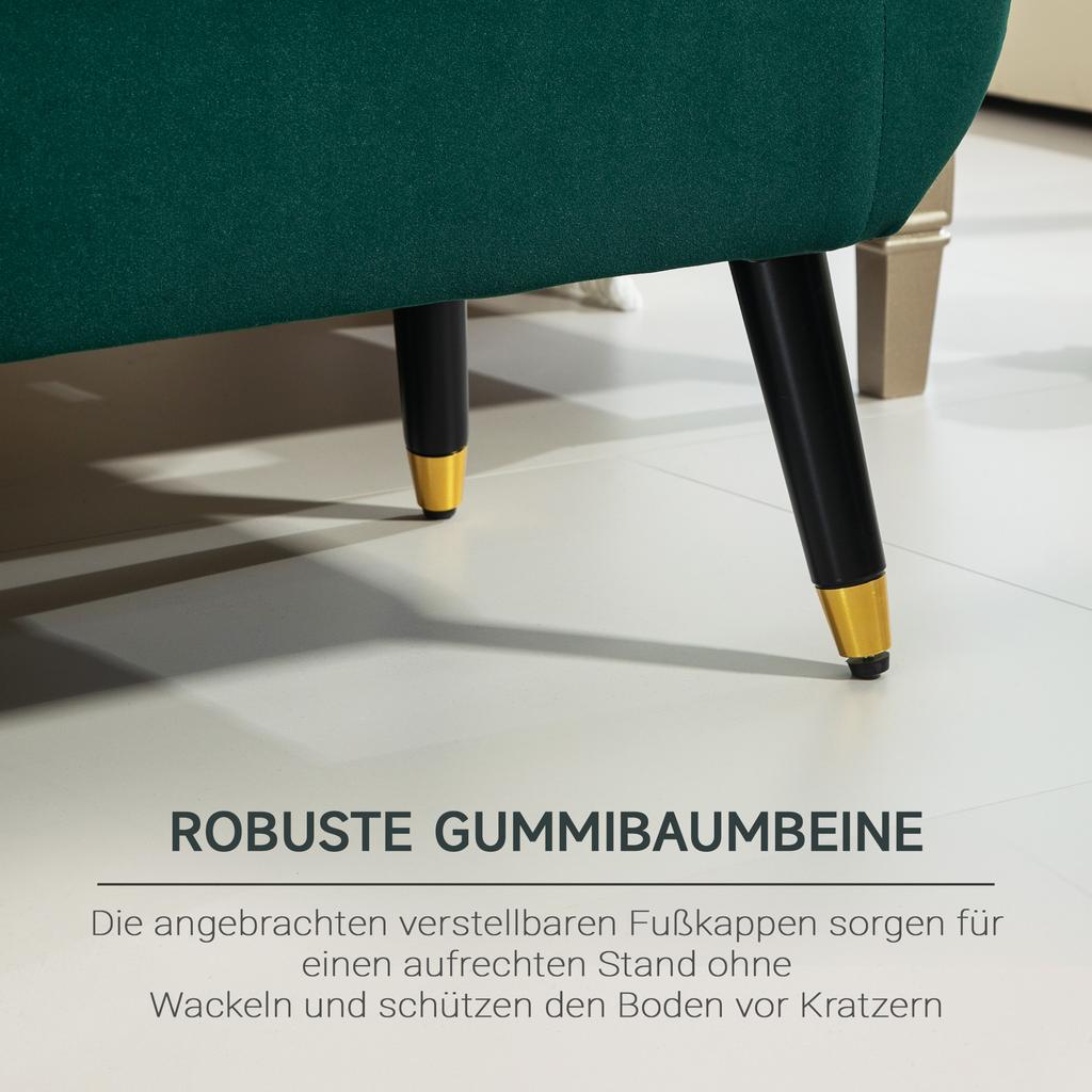 Upholstered Bench with Storage, Armrests, Velvet-Like Polyester, Rubberwood, 107 x 42 x 65 cm, Green