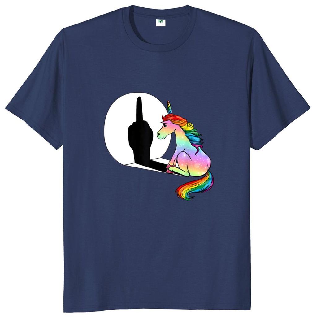 Summer Men's Unicorn Middle Finger Funny Printed Round Neck T-shirt Neutral 100% Cotton Soft Breathable Street Short Sleeve