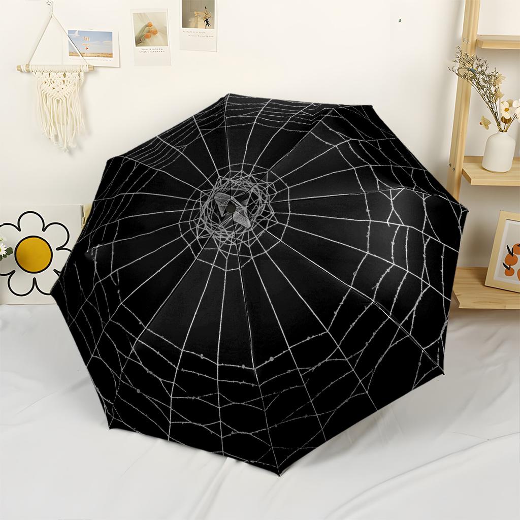 Spider Web Design Outdoor Automatic Umbrella Compact & Durable 8-Rib Design Sturdy Construction for Outdoor Daily Use Fashionable Best for Christmas