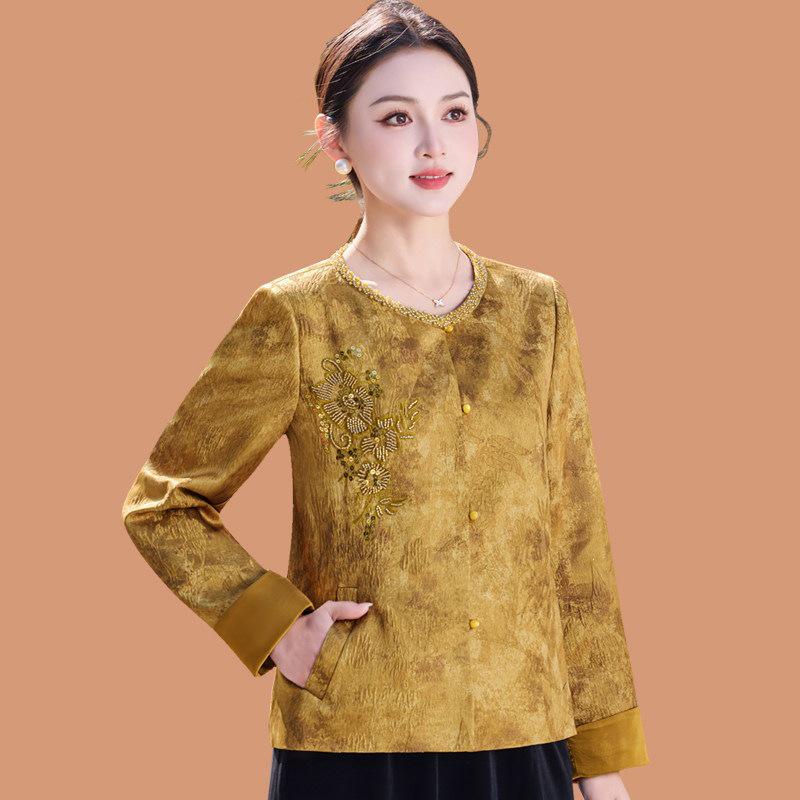 2026 New Arrival: Chinese Style Spring Jacket for Moms - Plus Size, Mid-Aged Women s Casual National Top for Spring/Autumn 5XL (approx. 72.5-80kg)