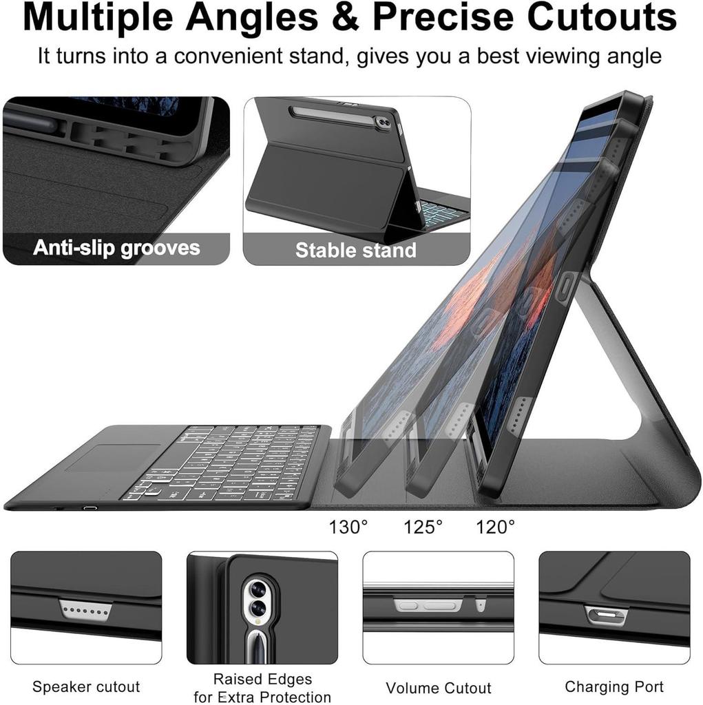 Samsung Tablet S9 FE Plus 12.4" RGB Backlit Touch Keyboard & Leather Protective Case