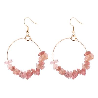 1 Pair Women Hook Earrings Irregular Natural Stone Electroplated Big Circle Ear Decoration Jewelry Lady Prom Hoop Earring Vacation Party Dangle