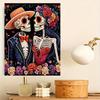 DIY Frameless Pearl Art Kit Sugar Skull Couple Design 3D Bead Painting Canvas Relaxing Handmade Craft for Romantic Home Decor