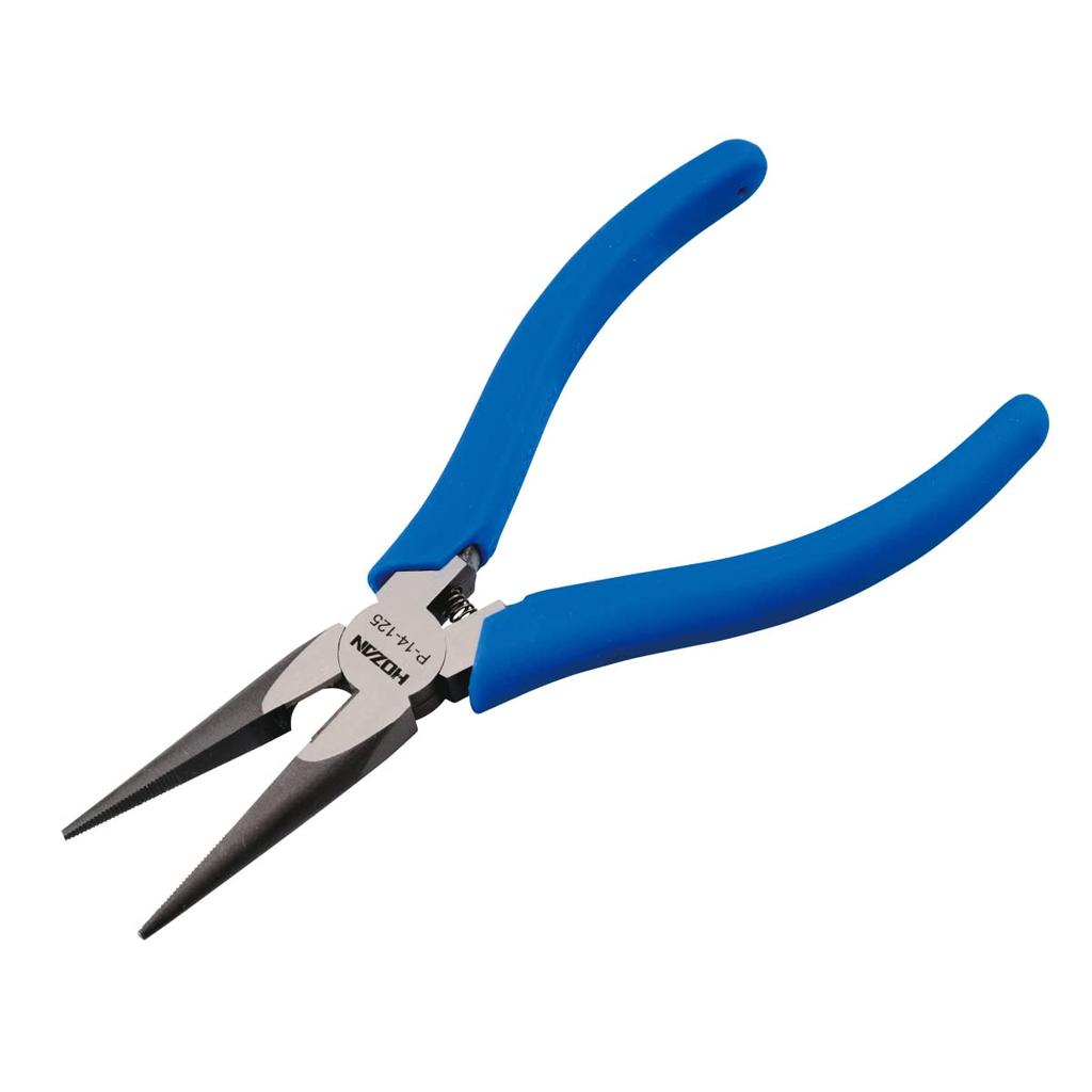HOZAN Long Nose Pliers with Coil Spring, Ideal for Continuous Work, and Non-Slip Knurling, P-14-125