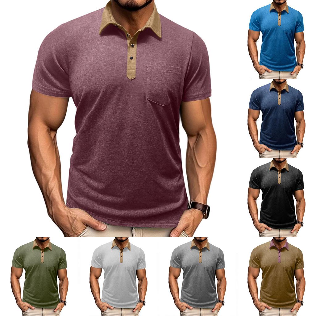 Men's Short Sleeved Shirt Men's 4-button T-shirt Casual Top