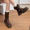 Cowhide version~ Leather platform Maillard medium tube short boots women's 2025 new British style retro brown Martin boots