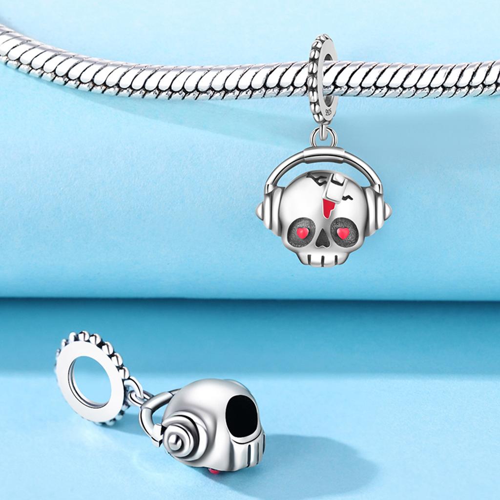 Copper Punk Vintage Skull Charm Bead Headset Pendant Fit Original Fine Diy Bracelet Jewelry Making Fine Gifts