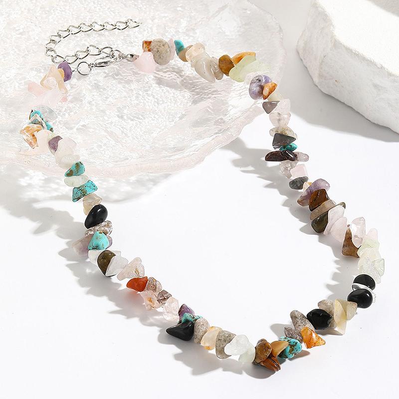 Naure Stone Turquoises Beaded Choker Necklace For Women, Irregular Bohemian Healing Choker Jewelry