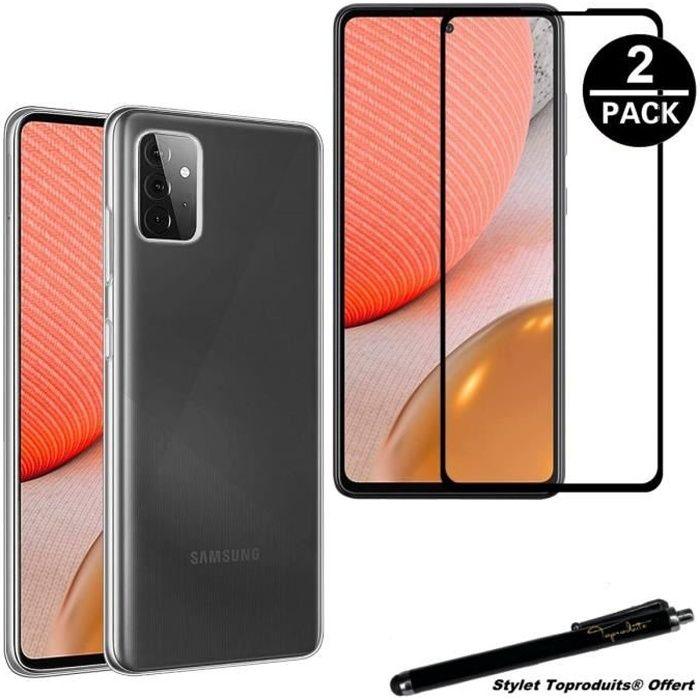 1 coque de protection transparente + 2 verres trempé bords noirs pour samsung galaxy a72 4g-5g avec stylet toproduits®