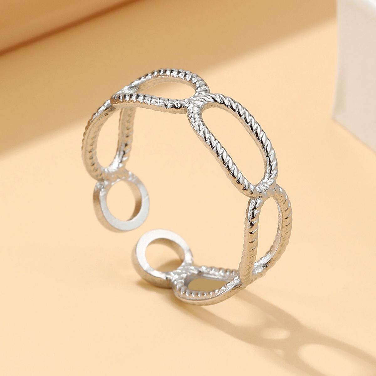 Elegant Women s Adjustable Stainless Steel Open Ring with Simple Chain Design