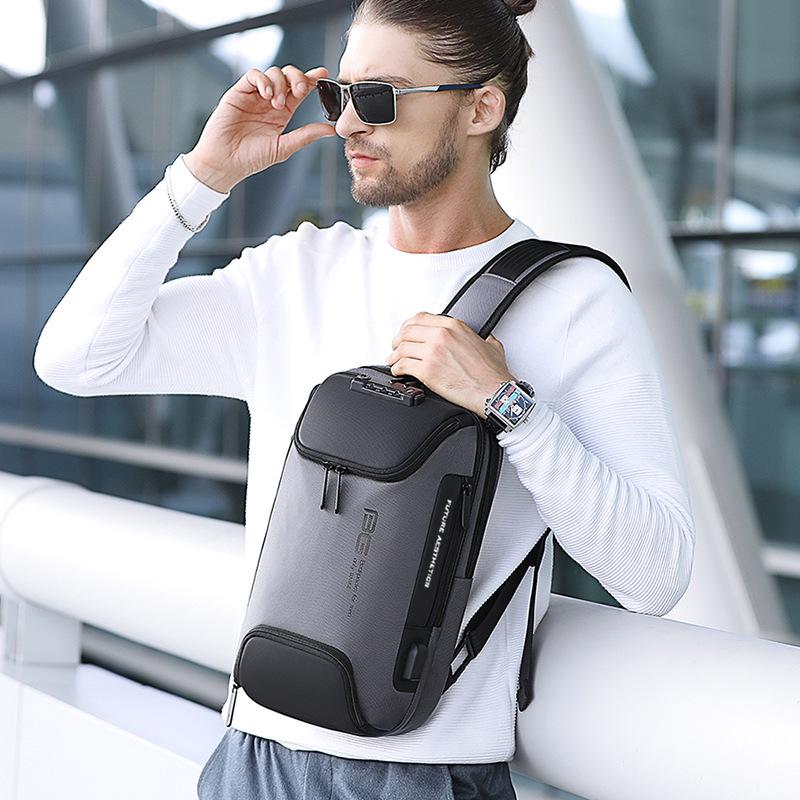 BANGE Men's Anti-theft Tech USB Crossbody Chest Bag