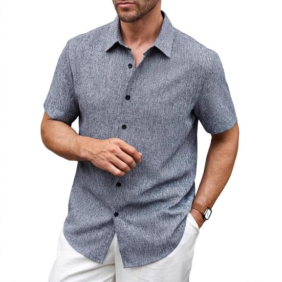 Men Summer Button-up Shirt Short Sleeve Turndown Collar Shirt Casual Loose Fit Holiday Shirt for Beach Vacation Street