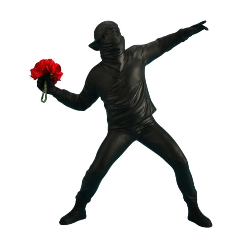 

Banksy Statue Flower Thrower Sculpture Mask Man Playing Dog Figurine Art Modern Resin Miniatures Desktop Ornaments Home Decor