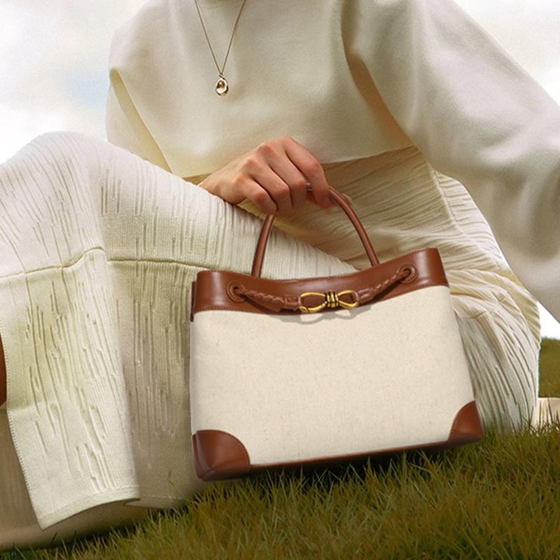 Canvas und Leder Retro Damen Tasche Schulter Damen Luxus Damen Taschen Handtaschen Trend Business Casual Umhängetasche Frau