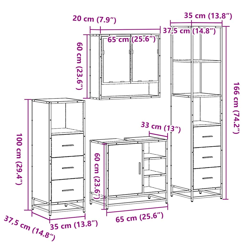 4 Piece Bathroom Furniture Set in Sonoma Oak Particleboard