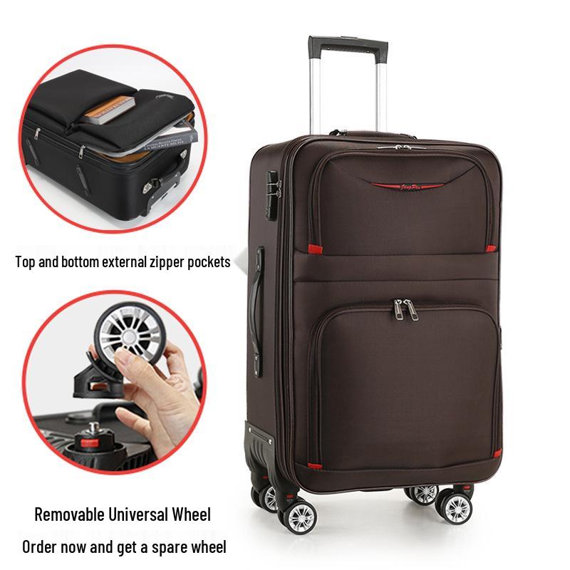 Trendiger großer Trolley-Koffer aus Oxford-Gewebe mit Zahlenschloss - Unisex Canvas und Leder, Koreanischer Stil