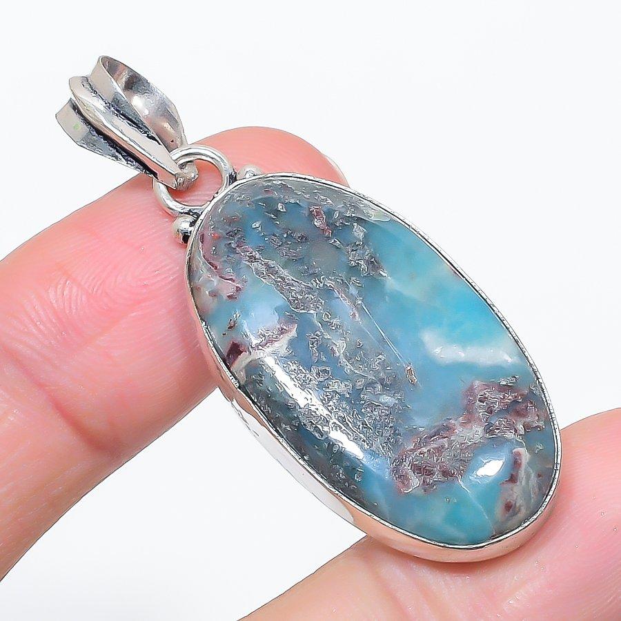

Natural Larimar Gemstone Handmade 925 Sterling Silver Jewelry Pendant 2.05 U3r88