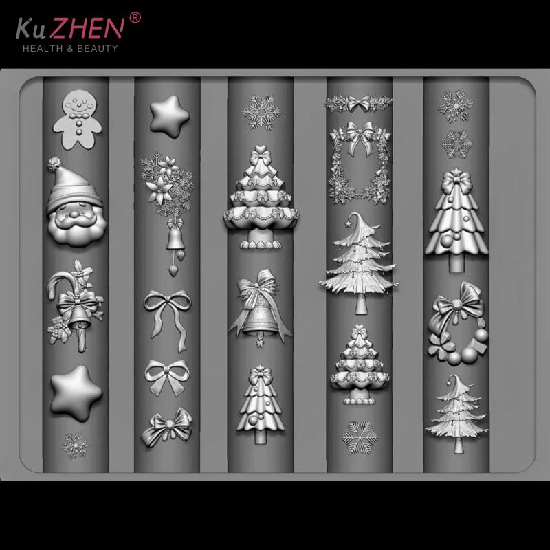 3D Silicone Nail Mold DIY Christmas Tree Snowman Gingerbread Man Transparent Template Nail Art Decorations Manicure Design Tool