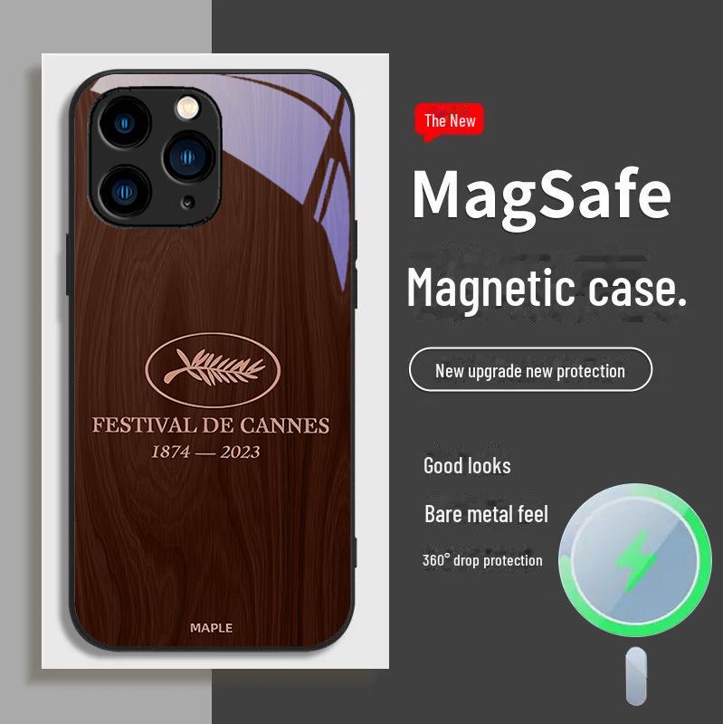 Suitable Apple iPhone 13, 12 Mini, 11, 14/15 Silver Cannes Wood Grain Magnetic Anti-Drop Case