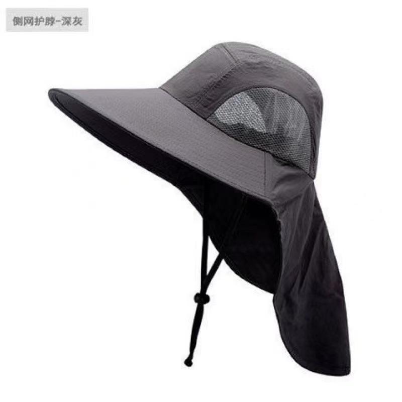

UV protection hat Summer outdoor sun protection hat Men s and women s sun hats Big brim sun hat Big neck cloth Fishing hat One size темно-сірий