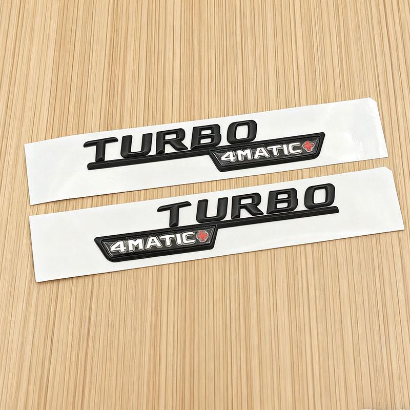 2pcs 3D ABS letters TURBO 4MATIC Plus Logo car bumper sticker side emblem badge for C117 W117 GLE53 GLA45 A45 A35 CLA35 CLA45