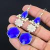 Halloween Deal 925 Sterling Silver Blue Sapphire Stone Dangle Birthday Earrings