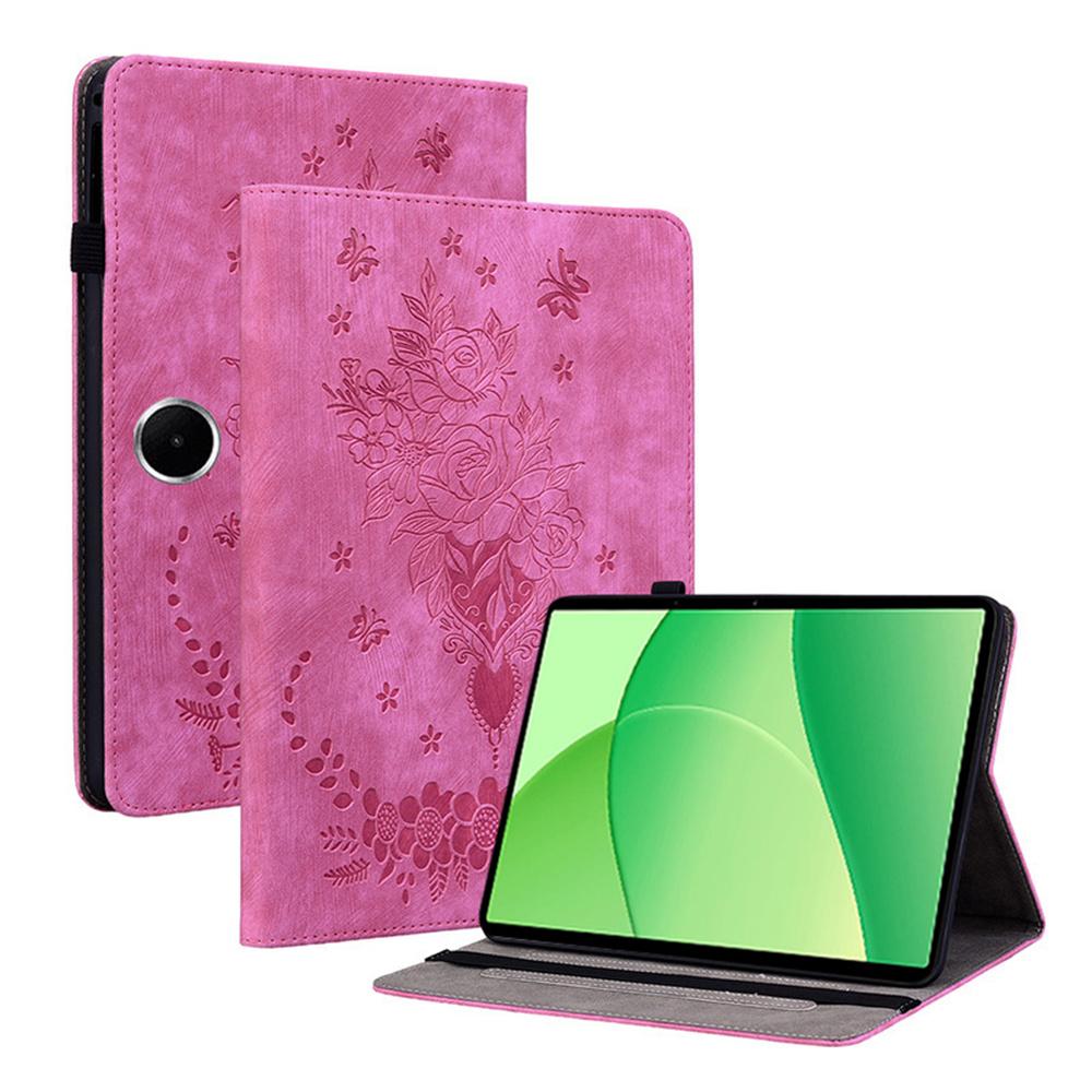 For Oppo Pad SE Case Card Holder Anti-Scratch Leather Cover Rose Flower Imprint