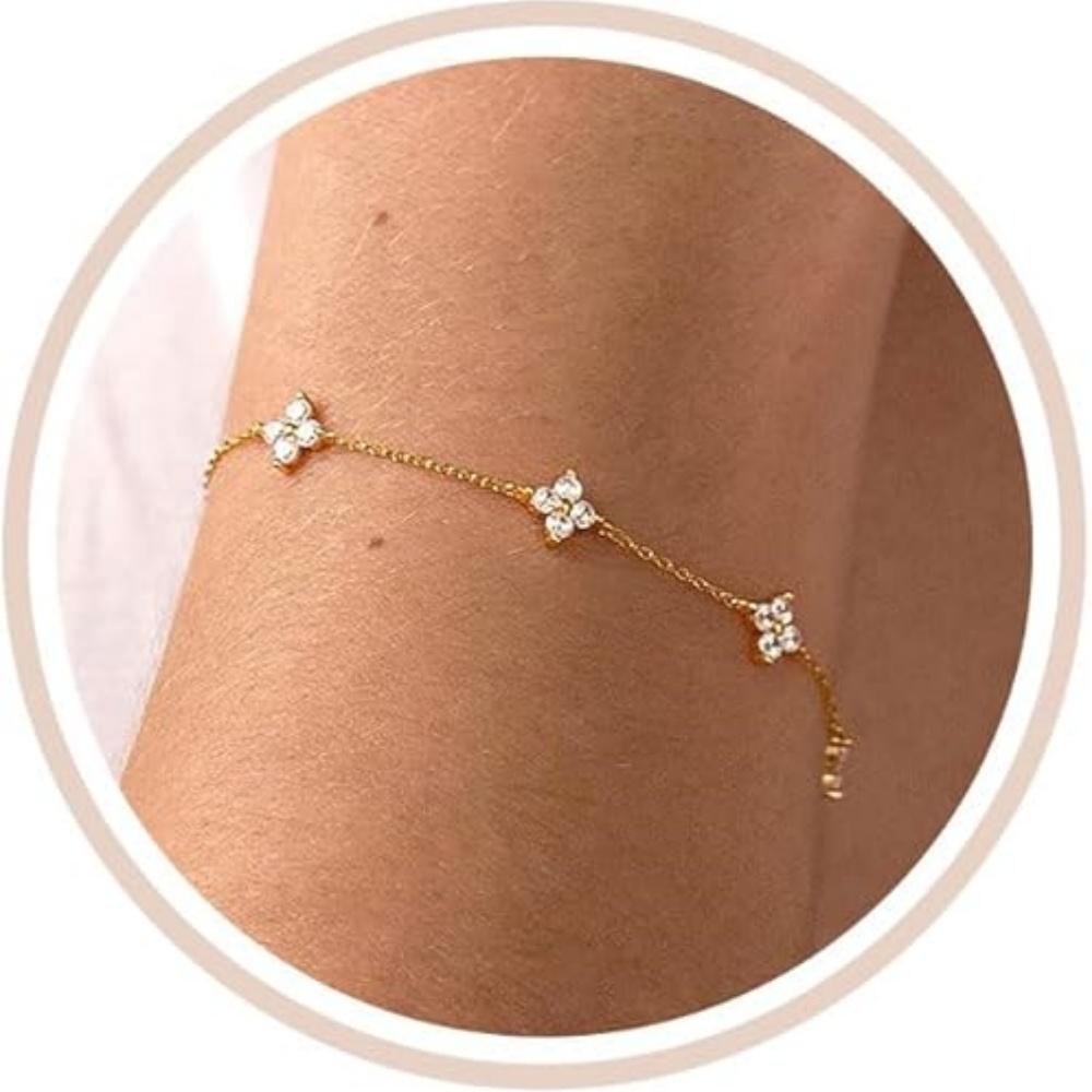 14K Gold Plated Four Leaf Clover Flower Shaped Zircon Bracelet for Women Fashion Exquisite Adjustable Bracelet Jewelry Gift