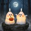 Luzes Noturnas Decorativas Seguras Halloween Fantasma Vela Sem Chama, Fofa Segurando Letra BOO Velinha, Iluminação Ambiente Varanda Pátio Operada por Bateria LED