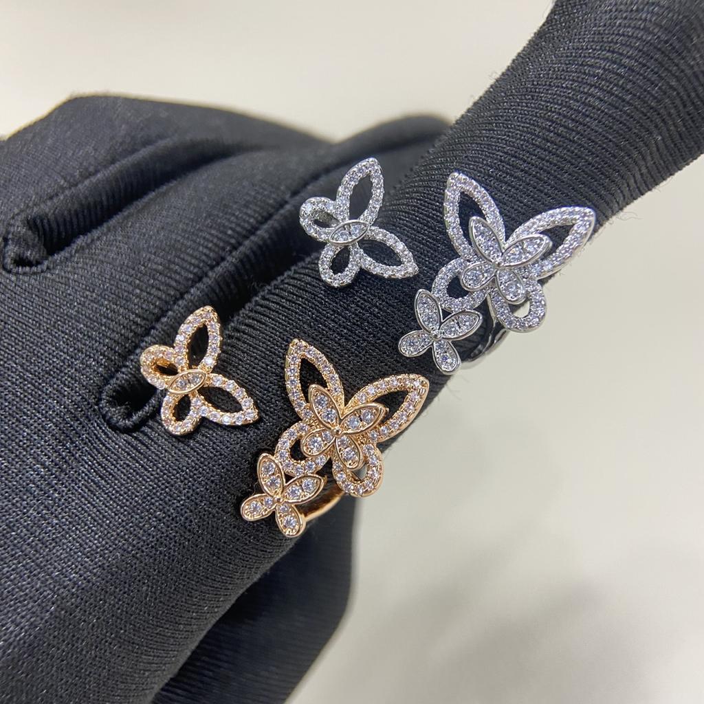 Classic S 925 silver hollowed out diamond set three different butterfly shaped women's rings