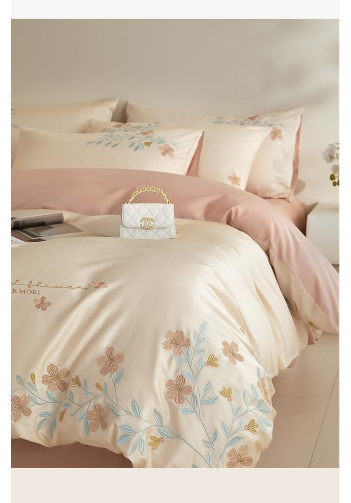 Sleep Grid 100% Cotton Embroidered Four Piece Set - Fur Flower Series