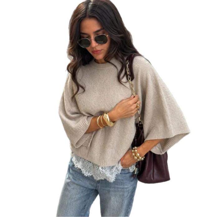 Damen Pullover, Einfarbige, Lockere Passform