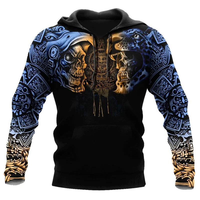 Mexico Aztec Hoodie 3D Printed Vintage Mexican Totem Sweatshirt Men Clothes Long Sleeves Outdoor Sports Pullover Hoodies Coat