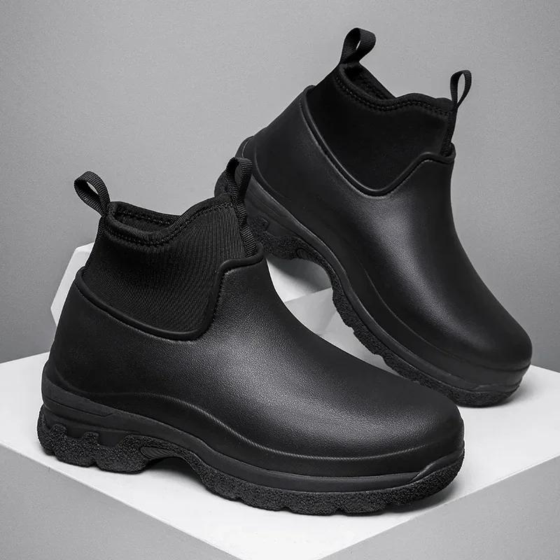 Kitchen Shoes Outdoor Versatile Wear Resistant and Oil Resistant Short Rain Boots for Men's Waterproof and Anti Slip Zapatillas
