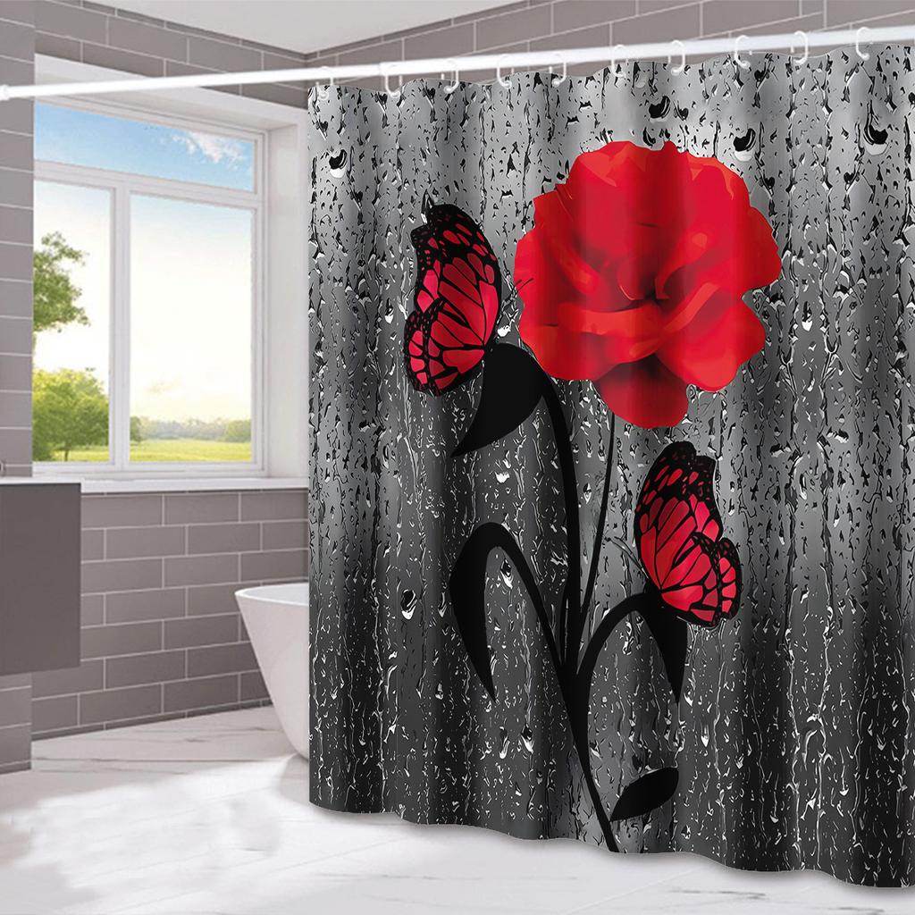 Rose Flower Series Washable Dirt-Resistant Shower Curtain Shower Head Waterproof Polyester Bath Curtain For Home Decor