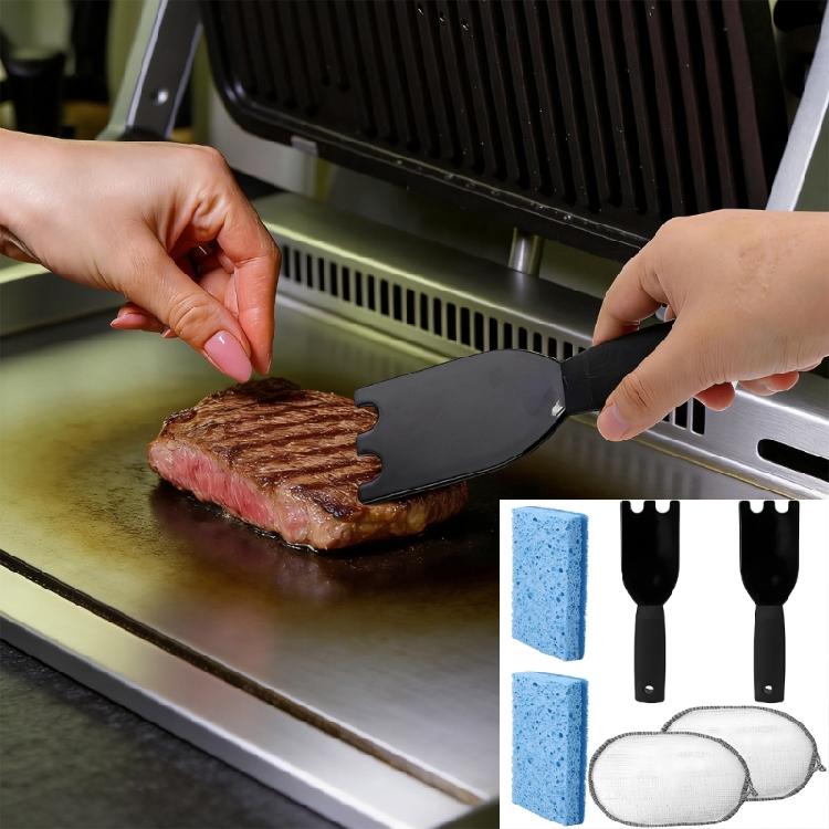 Heavy Duty Rustless Steel Scraper And Absorbent Sponge Set For Quick Cookware Cleaning Grill Scouring Efficient Tool