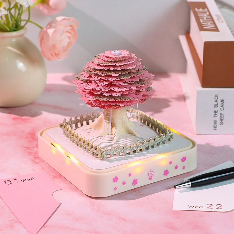 

Календарь-часы 2026 Настольный календарь со светодиодной подсветкой 3D Отрывной календарь Бумажная резьба Искусство Блокнот для заметок Подарок Рождество