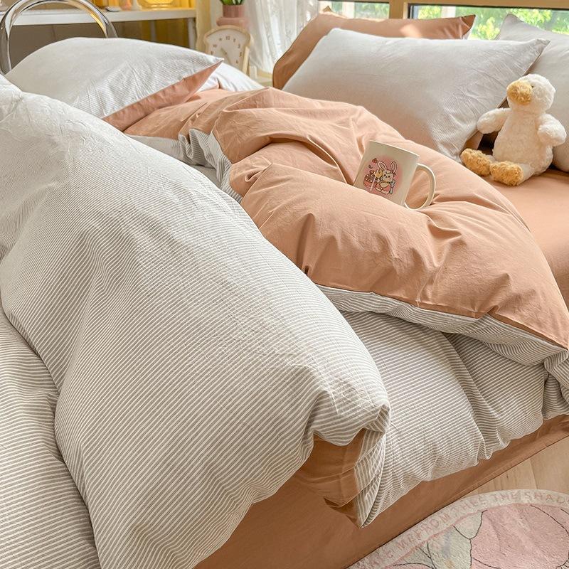 Sada povlečení z čisté bavlny, čtyřdílná sada z čisté bavlny, prostěradlo z čisté bavlny, povlak na přikrývku, sada tří dílů