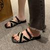 Slippers Women Summer Shoes Low Pantofle Shale Female Beach Slides Fashion Flat Luxury Cotton Fabric PU Rubber Rome