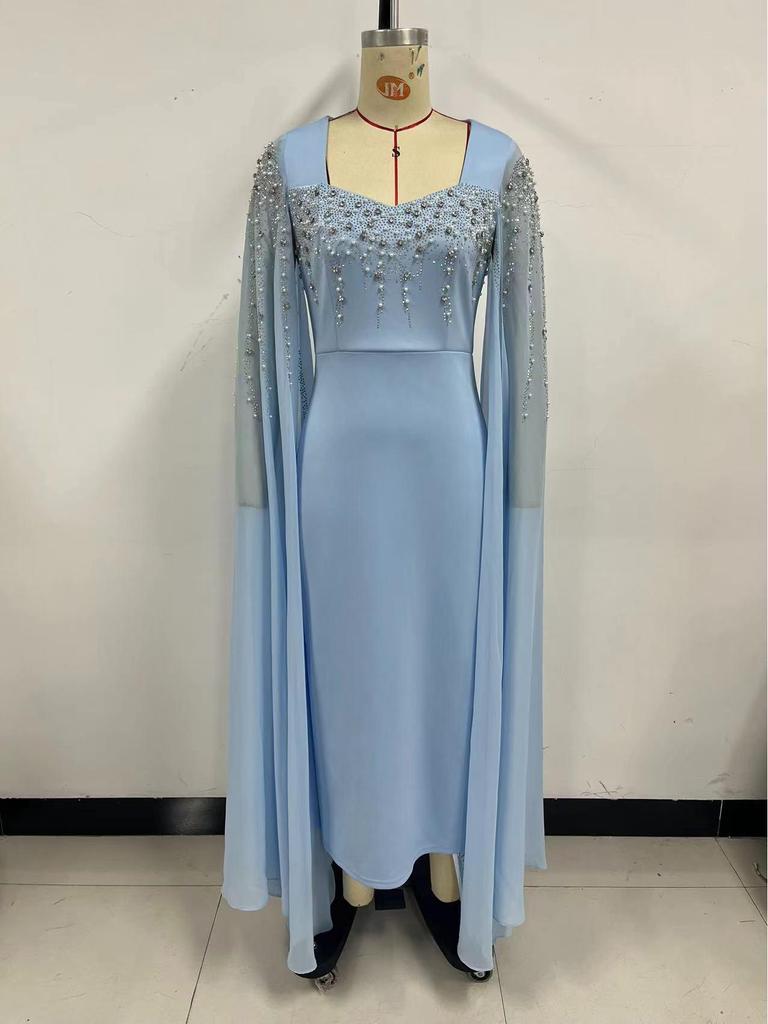 Luxury Beaded Chiffon Dress for Middle Eastern, European, & American Muslim Women
