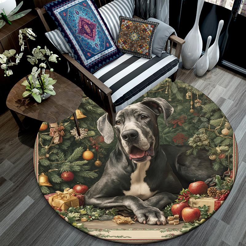 Christmas dog pattern round rug,Carpet Rug for Living Room Bedroom Playroom ,Non-slip Floor Mat,Holiday Gifts and Birthday Gifts.