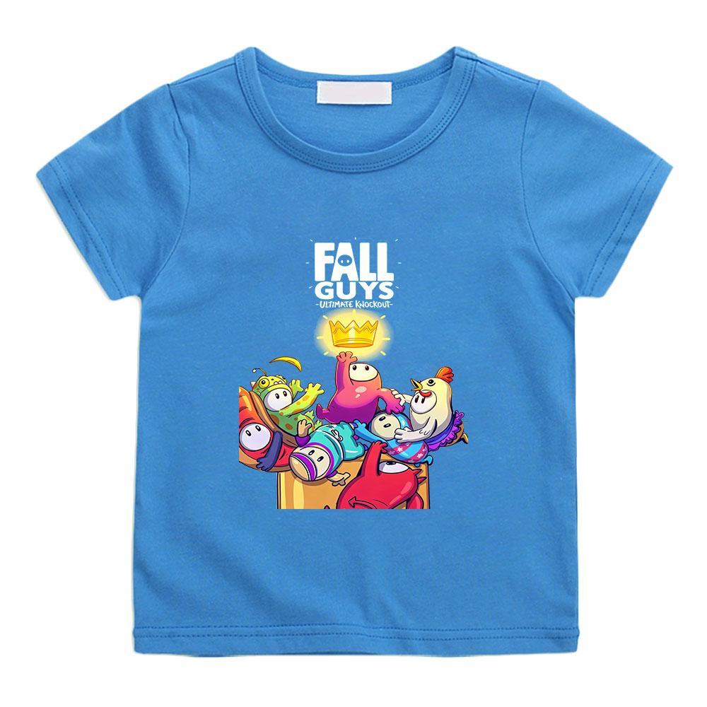 Gioco Fall Guys 2-12 Anni Bambini T-shirt in Puro Cotone Ragazzi Ragazze Stampa Cartone Animato Carina Manica Corta Girocollo Casual Estiva Top per Bambini